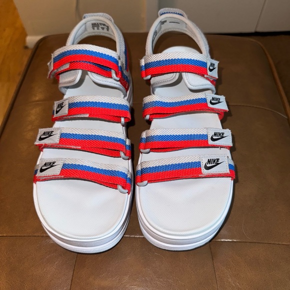 Nike White Icon Platform Sandals with Red, Blue and Gray Accents - Picture 4 of 4
